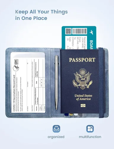 Miniatura 6 de Mymazn Portatarjetas de pasaporte y vacunación Combo de portatarjetas para pasaporte y cartera de viaje con tarjetero de vacunación, funda