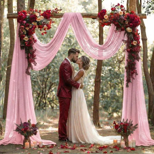 Miniatura 7 de MDS Paquete de 1 panel de cortina de arco de boda (30 pulgadas de ancho x 30 pies de largo) tela de gasa transparente para boda, ceremonia, Rosa