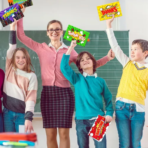 Miniatura 6 de Cholemy 40 tarjetas de agradecimiento de héroe surtido con sobres, tarjetas plegadas de agradecimiento coloridas cómicas para niños, aulas, escuela