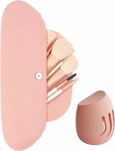 Miniatura 10 de Estuche de viaje de silicona para brochas de maquillaje, organizador de brochas de maquillaje portátil, estuche de viaje cosmético, bolsa de cepillo