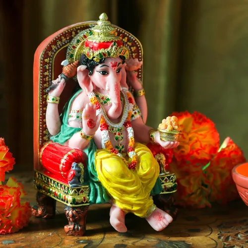 Miniatura 3 de alikiki Figura de estatua hindú de Dios Ganesha, ídolo indio sentado Lord Ganesh, estatua de India Murti, artículo de Ganpati, templo de oficina