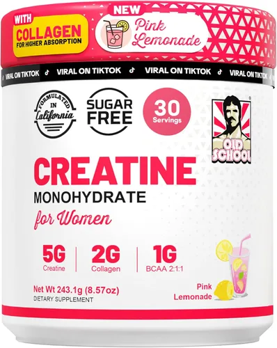 Old School Labs Polvo de monohidrato de creatina de 5g con colágeno y BCAA | Fórmula para mujeres después del entrenamiento para reparación y