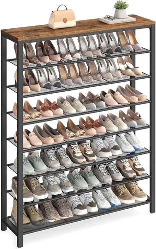 Miniatura 13 de VASAGLE Zapatero de 4 niveles, organizador grande de almacenamiento de zapatos para armario, entrada, 15-20 pares, con 3 estantes de malla metálica