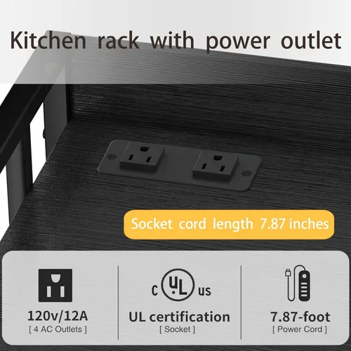Miniatura 6 de Estante ajustable para panaderos con toma de corriente, soporte para horno de microondas de 4 niveles, estante de almacenamiento de cocina
