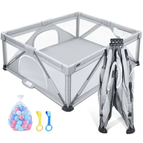 Miniatura 7 de ANGELBLISS Corralito plegable para bebés y niños pequeños, centro de actividades para bebés en interiores y exteriores con malla transpirable