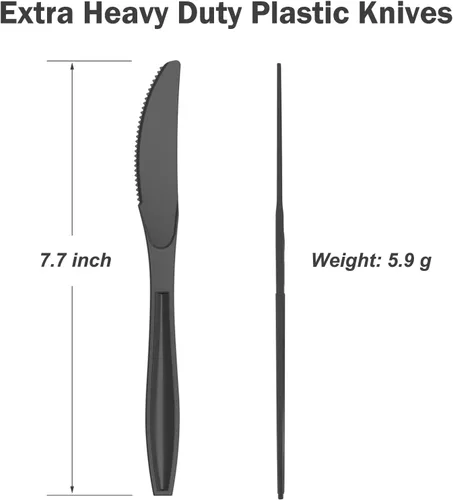 Miniatura 3 de Dealusy 360 cuchillos de plástico negro extra resistentes, desechables, sin BPA, resistentes al calor, cuchillos desechables sólidos y duraderos a