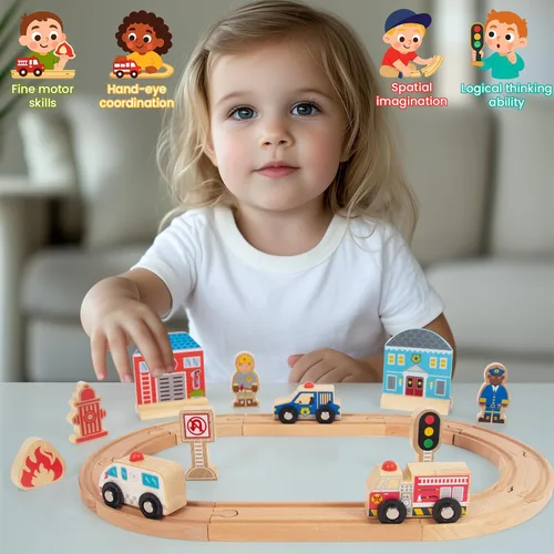 Miniatura 5 de Set de trenes de madera para niños pequeños, vías de madera se adapta a Thomas, se adapta a Brio, se adapta a Chuggington, se adapta a Melissa