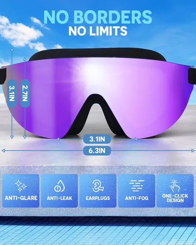 Miniatura 6 de Zoomsnail Swim Goggles 2 Pack, Rimless Wide View Swimming Goggles for Adult, Anti-Fog UV Leaking Pool Goggles for Men Women Verde y Púrpura