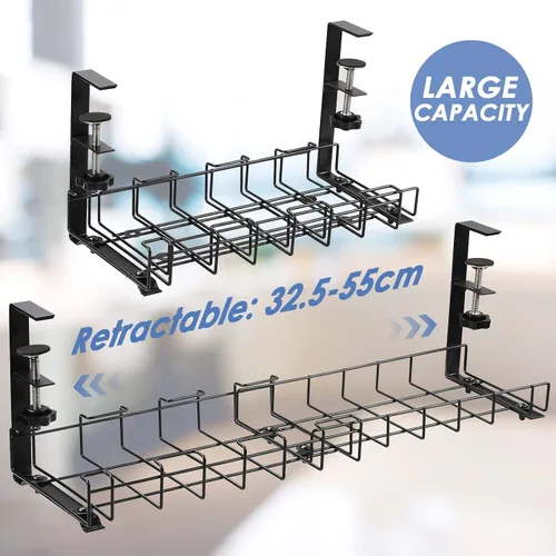 Miniatura 7 de BestAlice Bandeja de organización de cables para debajo del escritorio, bandeja retráctil de 12.8 a 21.5 pulgadas para organizar cables debajo