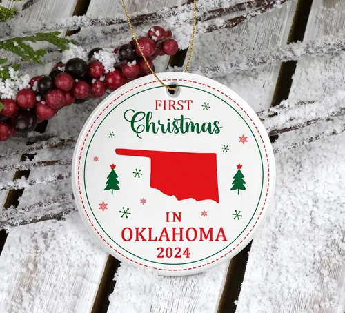 Miniatura 2 de Adorno de la primera Navidad en Oklahoma 2023 – Decoración colgante de árbol para amantes de la celebración de Navidad – Regalo de festival