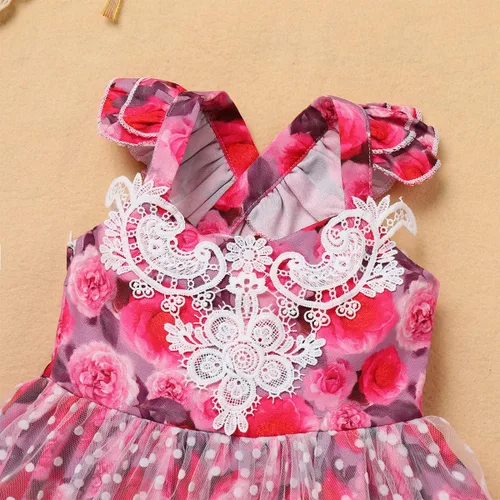Miniatura 3 de IDOPIP Baby Girls Floral Tutu Dress Summer Mesh Lace Sleeveless Backless Princess Birthday Party Dresses with Headband Outfit