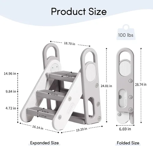 Miniatura 7 de Taburete para niños Mloong plegable para fregadero de baño, taburete antideslizante fácil de plegar para entrenamiento de orinal, escalera ajustable