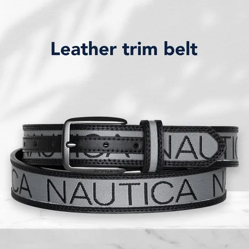 Miniatura 3 de Nautica Mens Signature Logo Ribbon with Leather Trim Belt