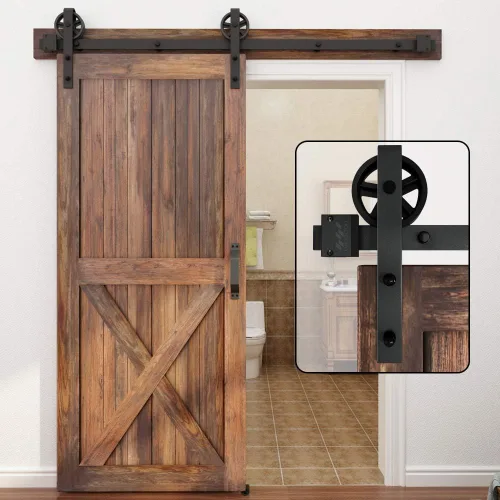 Miniatura 10 de WINSOON - Kit de rodillo para puerta corrediza, para puerta de garaje, clóset, de acero al carbono, sistema de pista plana
