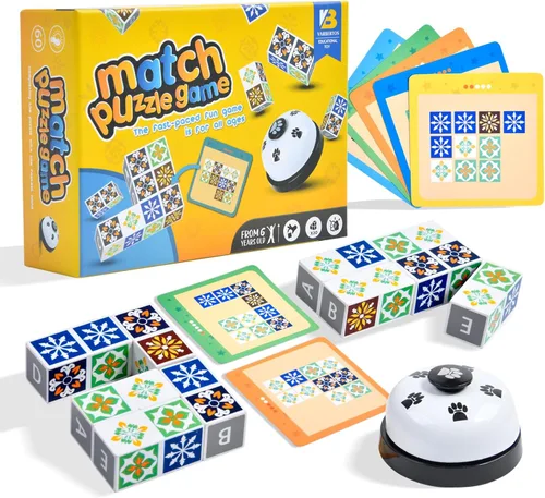 varbertos Juego de rompecabezas de madera a juego, rompecabezas de bloques de patrón de bloques de construcción con campana para niños y adultos,