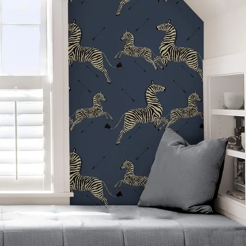 Miniatura 5 de Scalamandre SCS3870 Denim Zebra Safari - Papel tapiz autoadhesivo, color azul