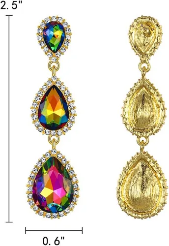 Miniatura 50 de EleQueen Pendientes de cristal austriaco en tono dorado para mujer, forma de pera de 2.5 pulgadas, color esmeralda