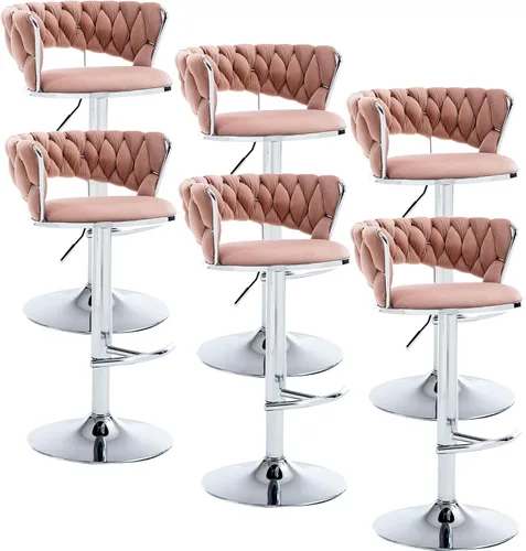 Miniatura 14 de Juego de 2 taburetes de bar de terciopelo giratorios con base de metal dorado, taburetes de bar modernos de altura de mostrador para cocina, pub
