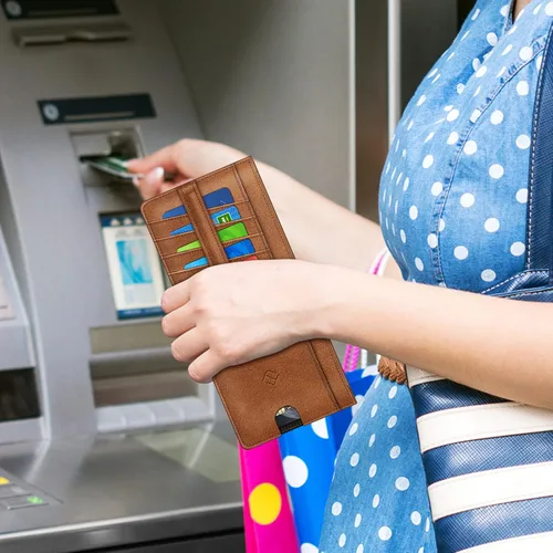 Miniatura 8 de FINTIE Cartera Delgada Porta Tarjetas de Crédito Monedero, Estuches para Tarjetas de Negocios con Bloqueo RFID y Bolsillo con Cremallera