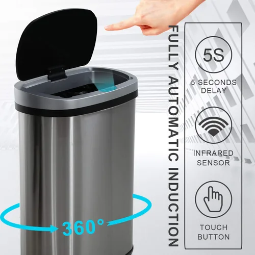 Miniatura 2 de HCY Basurero de cocina automático de 13 galones de acero inoxidable con tapa, inteligente para cocina, oficina, sala de estar, baño (plateado)
