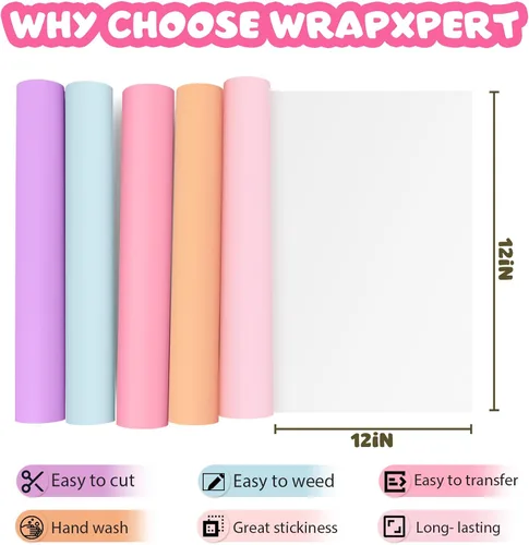 Miniatura 4 de WRAPXPERT Vinilo permanente pastel – Paquete de 12 hojas de 12 x 12 pulgadas, hojas de vinilo mate bohemio para manualidades, colores pastel