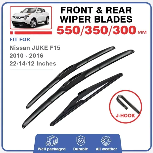 Miniatura 2 de Juego de 3 limpiaparabrisas delantero y trasero compatible con Nissan Juke F15 2010-2016 limpiaparabrisas de 22 pulgadas + 14 pulgadas + 12 pulgadas