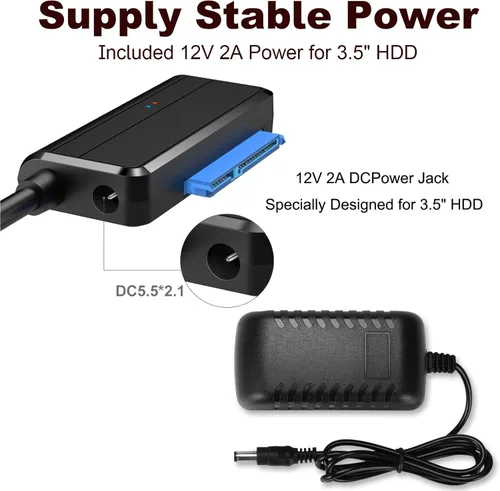 Miniatura 6 de Cable SATA a USB 3.0 a 2.5 Adaptador de disco duro de 3.5 pulgadas, convertidor externo para transferencia de datos SSD/HDD, con fuente