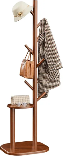 Pipishell Perchero, árbol de pasillo independiente con 8 ganchos y estante de almacenamiento, base de madera maciza, perchero de 66.3 pulgadas de