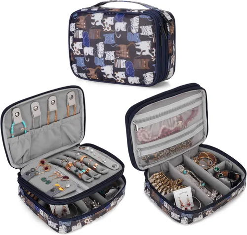 Teamoy Estuche organizador de joyas de viaje, soporte para bolsa de almacenamiento para collares, aretes, anillos, reloj y más, alta capacidad y