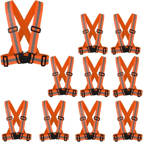 Miniatura 8 de zojo Chalecos de seguridad, paquete de 10 unidades, ligeros, ajustables y elásticos, seguridad y alta visibilidad para correr, trotar, caminar, 10