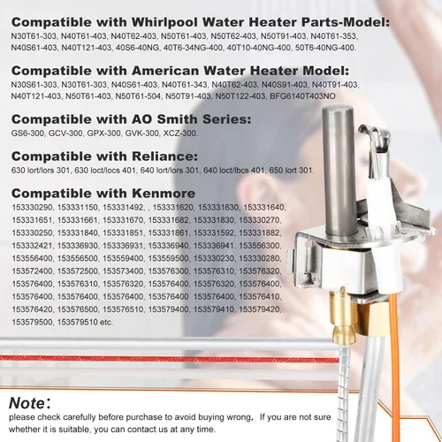 Miniatura 5 de Actualización 100112330 Conjunto de Piloto de Calentador de Agua, Reemplaza 9007876 Termopila, Compatible con Piezas de Calentador de Agua Whirlpool