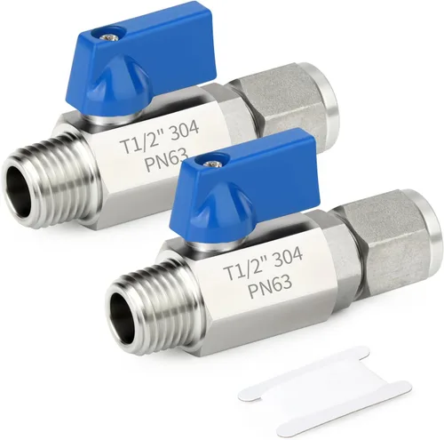 Miniatura 9 de TAISHER 1PCS 304 de compresión de acero inoxidable mini válvula de bola interruptor de apagado, tubo de 1/2 "OD x 1/2" NPT macho