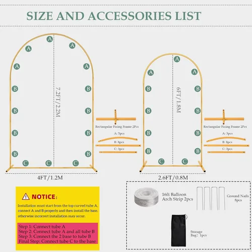 Miniatura 6 de WellSign Soporte de Arco de Fondo para Boda de 7.2 Pies, Juego de 6 Pies de 2, Kit de Soporte de Arco de Globos de Metal Dorado para Ceremonia