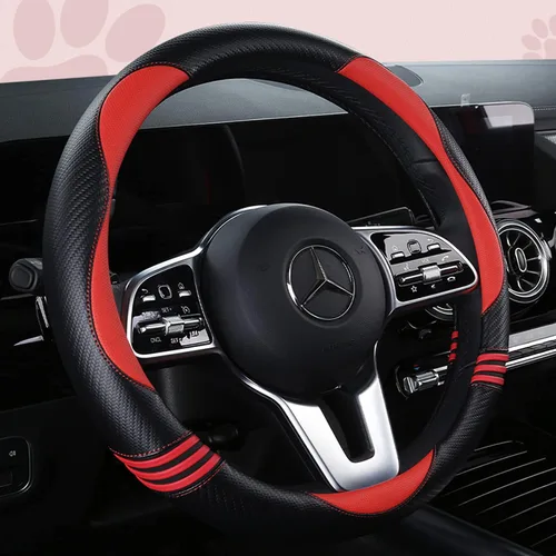 Miniatura 2 de HighnessHwoo Fundas acolchadas para volante de automóvil para mujer, de fibra de carbono, de piel sintética, accesorios interiores para vehículos
