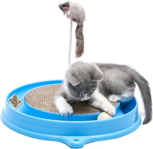 AUOON Juguete Rascador para Gatos - Almohadilla Rascadora para Gatos con Pista de Pelota de Juguete para Gatos y Juguete de Ratón de Peluche para