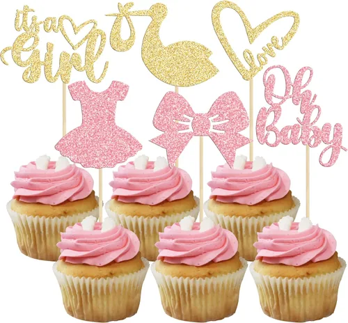 Miniatura 18 de Gyufise 36 piezas Adornos para cupcakes de baby shower con purpurina, chupete, carrito de bebé, oso, Oh Baby, púas para cupcakes para revelación