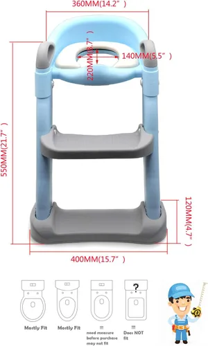Miniatura 6 de Asiento clásico de escalera de inodoro con cojín mejorado, silla de inodoro/entrenador de inodoro para bebés niños pequeños en azul