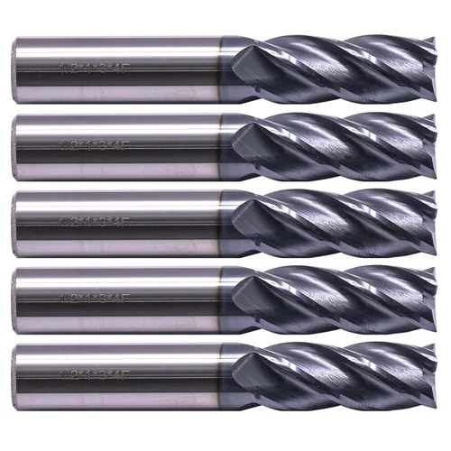Miniatura 2 de BestParts 5 fresas cuadradas de carburo sólido de alto rendimiento, revestimiento AlTiN, 4 flautas, hélice de 30 grados, diámetro de corte de 1/2