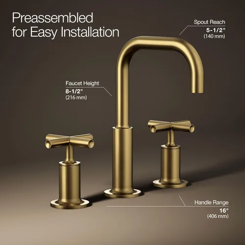 Miniatura 3 de KOHLER K-14406-3-2MB Purist - Grifo para lavabo de baño, 3 agujeros con asas cruzadas bajas, 1.2 GPM, latón moderno cepillado vibrante Latón