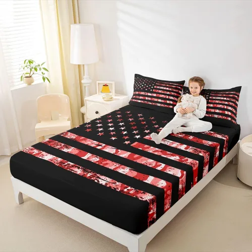 Miniatura 26 de Erosebridal American Flag Fitted Sheet Twin, Hockey Bedding Set United States Sports Games Bed Sheets for Kids Boys Teens Bedroom, Red White