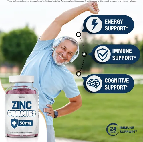 Miniatura 3 de NEW AGE Gomitas de zinc - Suplemento de zinc de 50 mg, suplemento inmunológico, antioxidante, sin OMG (60 unidades (paquete de 1))