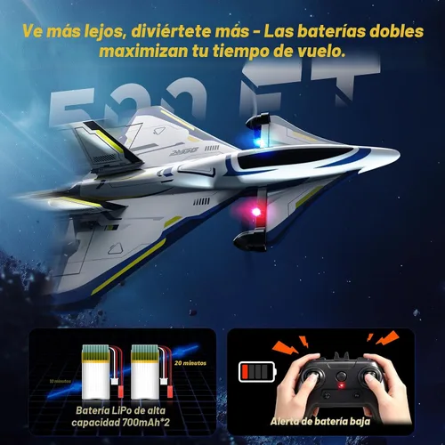 Miniatura 6 de DEERC 4CH Avión RC sin escobillas, avión de control remoto de ciencia ficción con luces LED RTF, juguetes de aviones acrobáticos, estabilizador