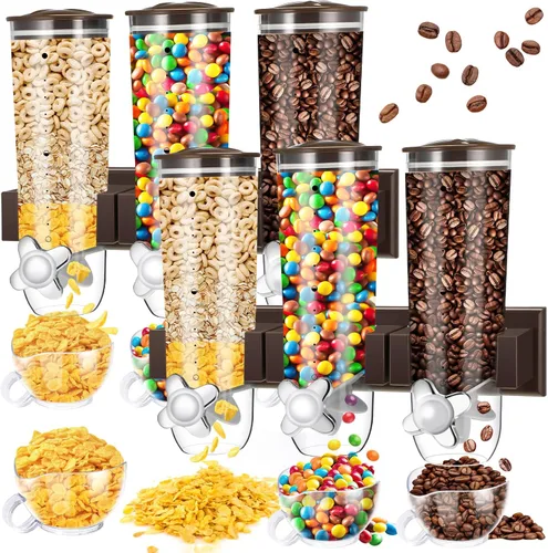 Nitial Dispensador de cereales montado en la pared de 4.5 L, dispensador de granos triple con taza, contenedor de almacenamiento de cereales de Café