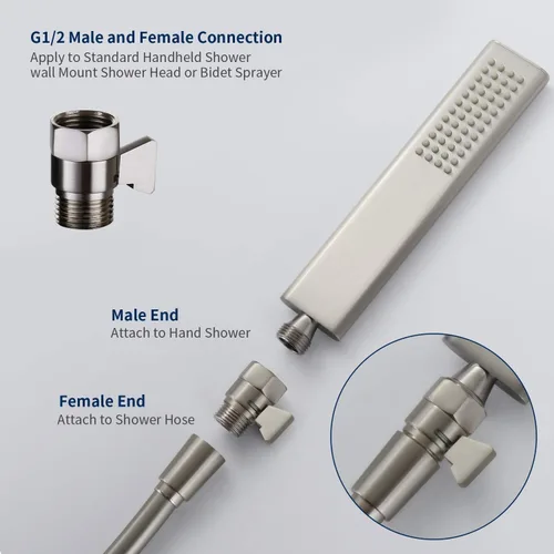 Miniatura 4 de Tenfe Válvula de control de flujo de agua, válvula de cierre de níquel cepillado para ducha de mano Válvula de apagado de presión de agua ajustable