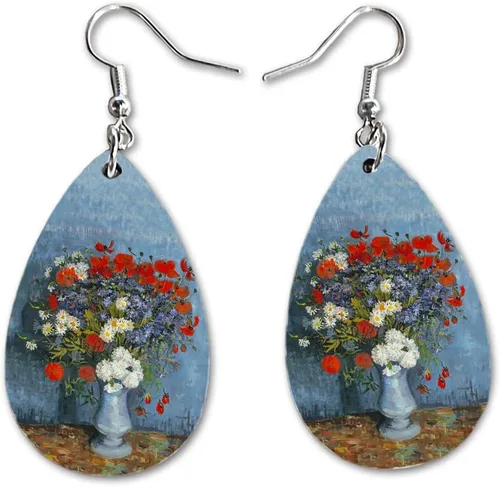 Miniatura 28 de Van Gogh - Juego de aretes colgantes divertidos Lindos aretes de joyería para niñas y mujeres Impresión de doble cara Regalo de cumpleaños