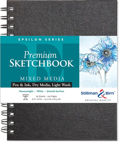 Stillman & Birn Epsilon Series - Cuaderno de bocetos encuadernado con alambre, 6 x 8 pulgadas, 5.29 oz/m², papel blanco, superficie lisa