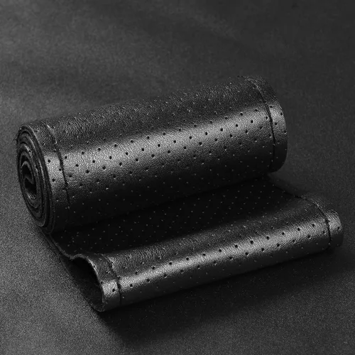 Miniatura 2 de BMLEI Funda de volante de cuero genuino superior con diseño antideslizante, acolchado suave, universal de 15 pulgadas para automóvil, con costura