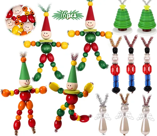 Tieshankao Kit de 16 adornos de cuentas de Navidad para adultos, incluye cascanueces, ángel, elfo, árbol, juguetes de Navidad, regalos de Navidad,