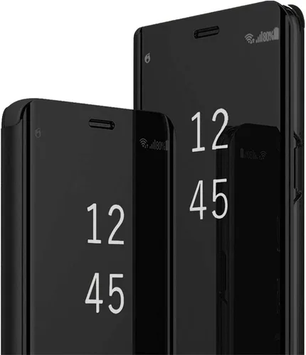 Compatible con Samsung Galaxy S21 FE - Funda de piel transparente con espejo S-View, a prueba de golpes, con función atril, antiarañazos, funda