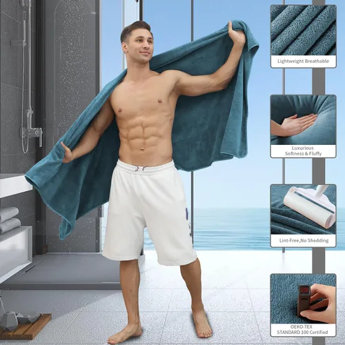 Miniatura 3 de Sábana de Baño Extra Grande de 4 Piezas (35"x70") - Sábana de Baño Ultra Suave de Tamaño Grande, Juego de Sábanas de Baño para Hotel de Baño, Azul